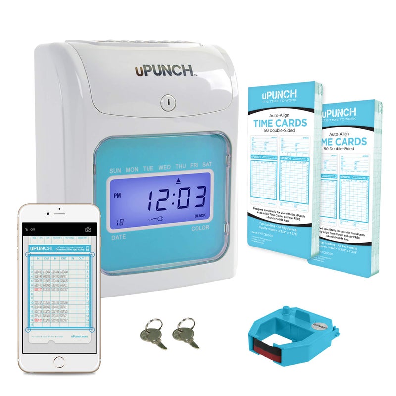 uPunch FN1000 Smart Time Clock System for Small Business: Auto Align Punch Clock with Free Mobile App for Digital Time Card Management and Payroll - Image 1